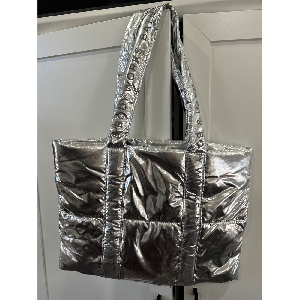Bath & Body Works Silver Puffer Tote Bag Black Friday 2024 Version NEW WITH TAG